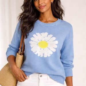 Graphic Sweater Autumn Daisy Embroidered Knit Sweater 100% Cotton Sz S